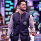 Grey Sufi Kurta Trouser With Navy Blue Chest Motif Waistcoat - Snug