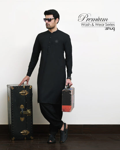 Black Embroidered Wash & Wear