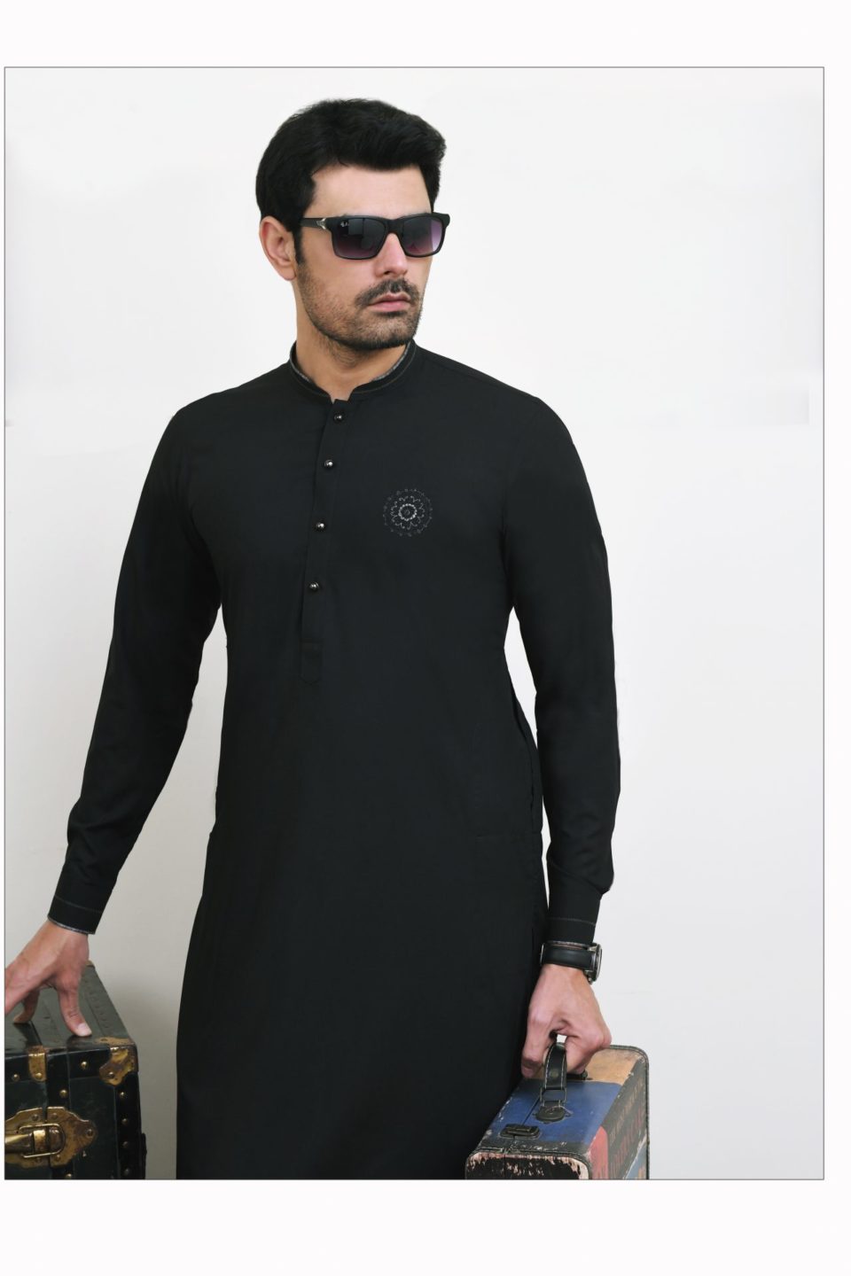 Black Embroidered Wash & Wear