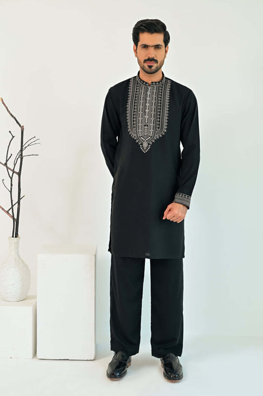 Black Embroidered Plush Kurta Trouser
