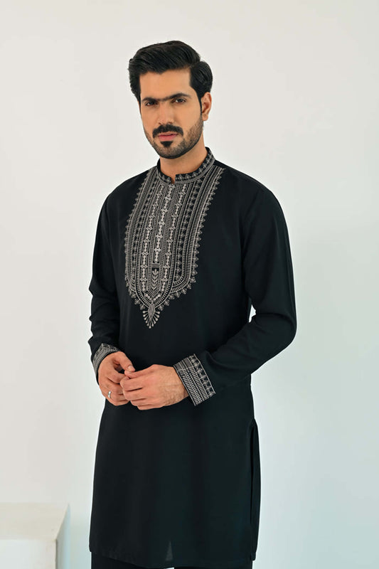 Black Embroidered Plush Kurta Trouser