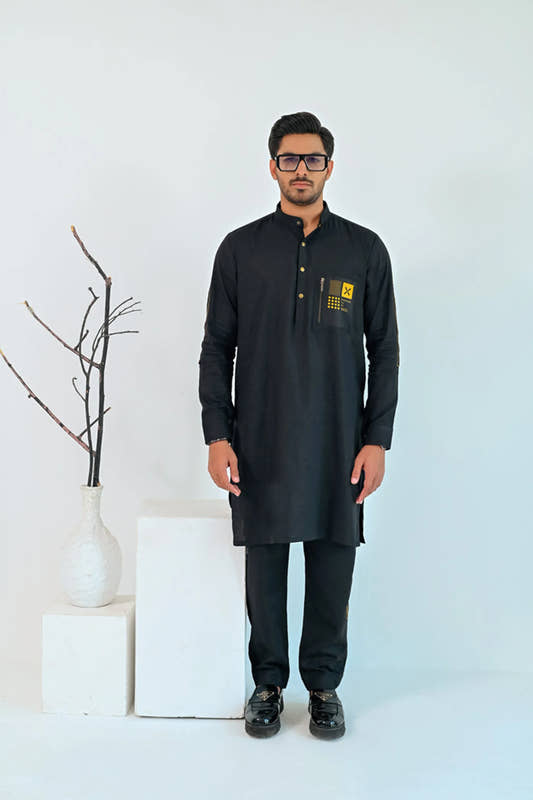 Black Linen Kurta Trouser - Snug
