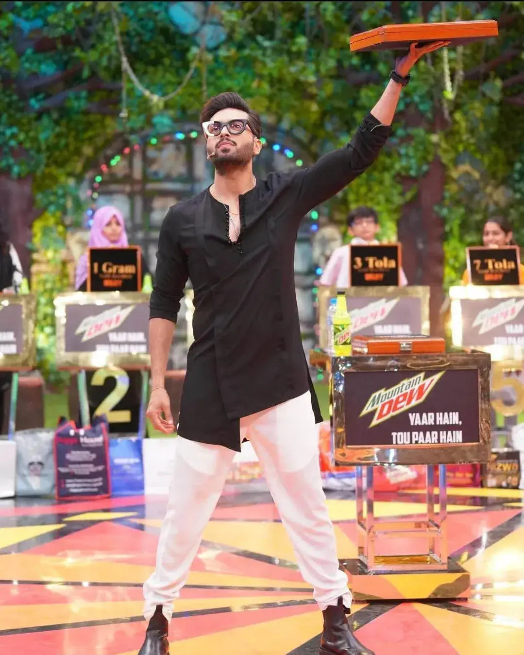 Black Pleated Loop Kurta Trouser with Embossed Waistcoat