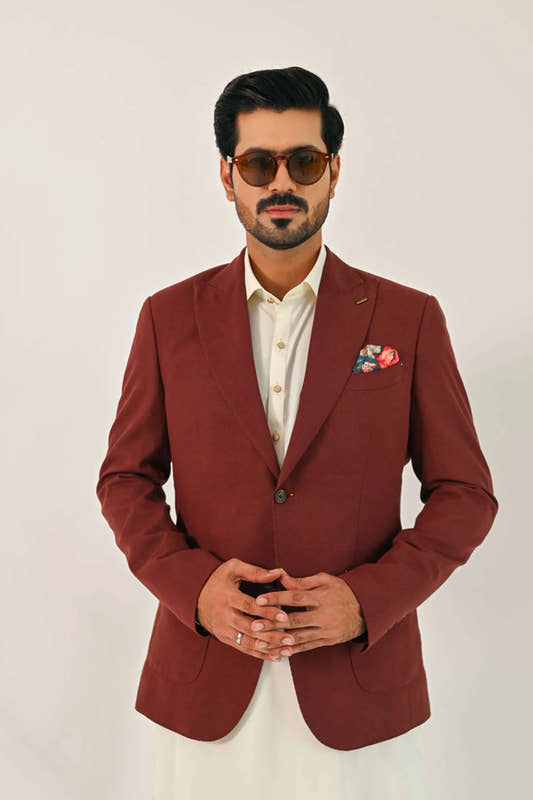 Boski Tone Kurta Shalwar with Cinnamon Linen Blazer - Snug
