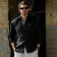 Black Linen Patched Shirt.