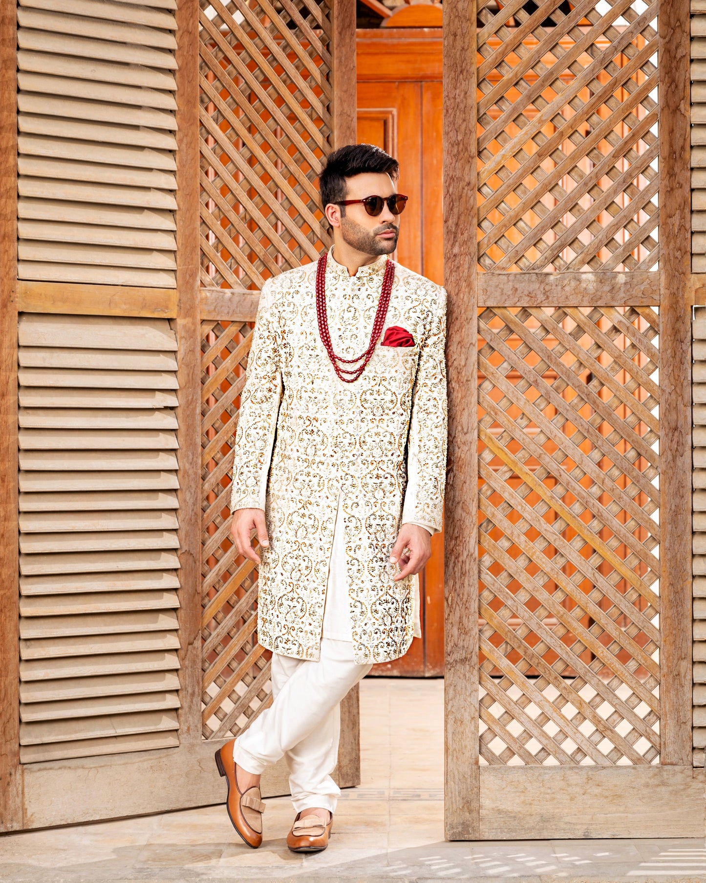 White Hand Embroidered Groom's Sherwani