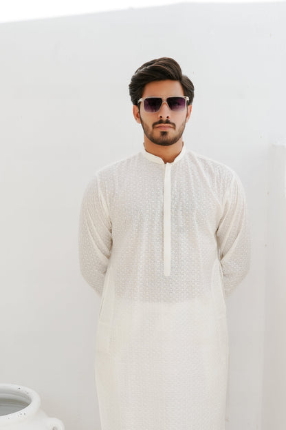 White Embroidered Kurta trouser