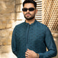 Oceanic Ensemble: Front-Open Waistcoat & Loop Kurta Set by Snug.