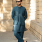 Oceanic Ensemble: Front-Open Waistcoat & Loop Kurta Set by Snug.