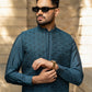 Oceanic Ensemble: Front-Open Waistcoat & Loop Kurta Set by Snug.