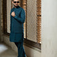 Oceanic Ensemble: Front-Open Waistcoat & Loop Kurta Set by Snug.