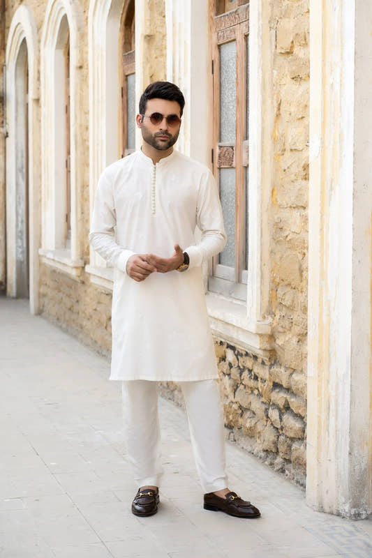 Majestic Alabaster: Snug's Embroidered Front Open Prince Coat - Snug