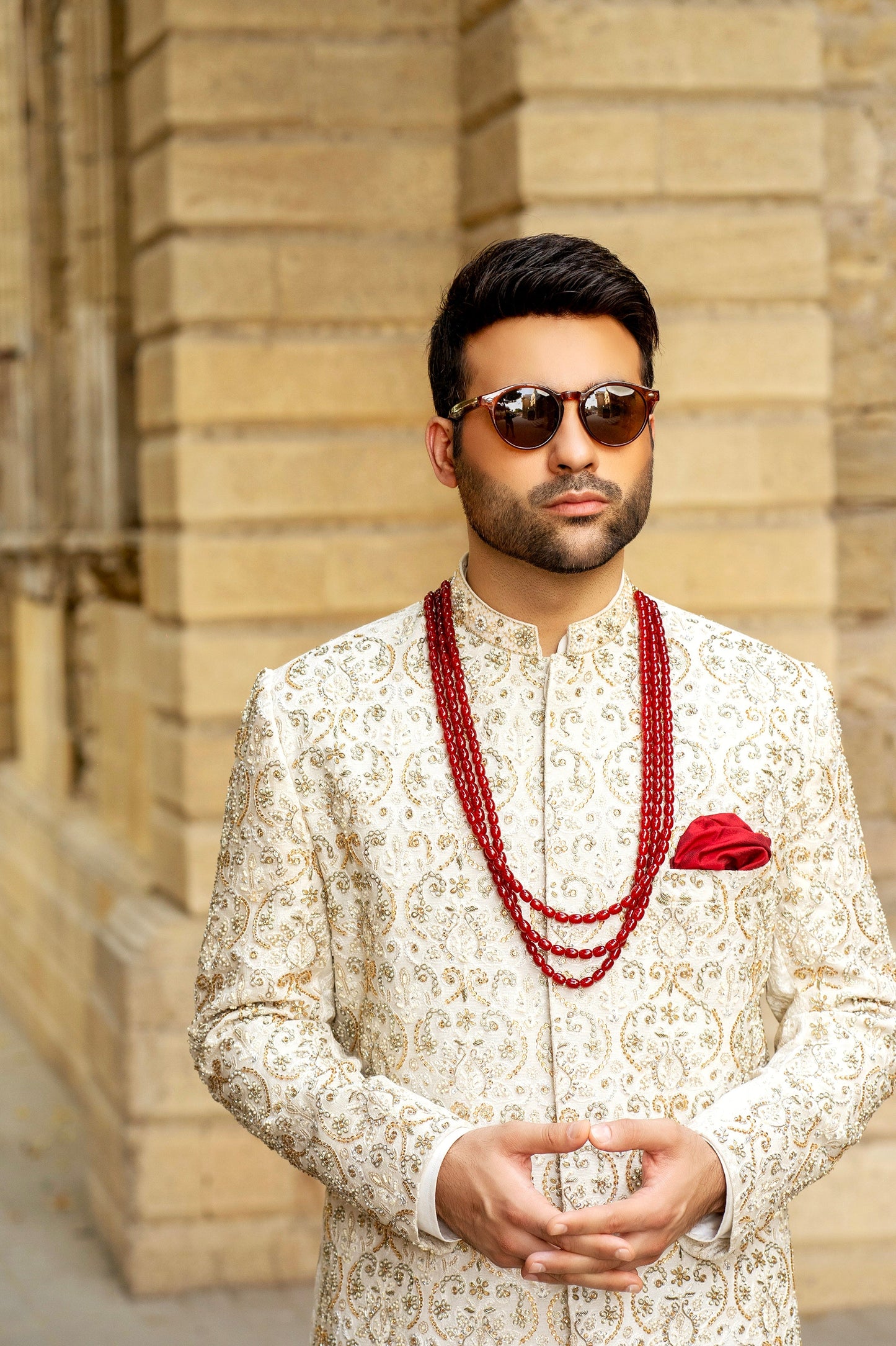 White Hand Embroidered Groom's Sherwani