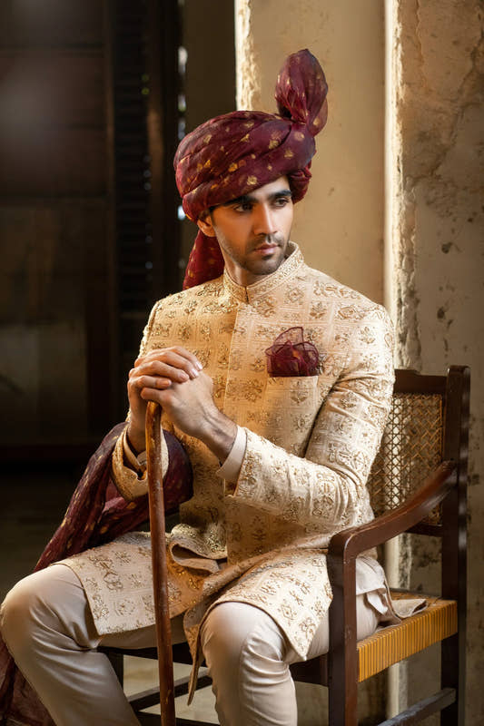 Royal Opulence - Hand Embroidered Sherwani for Majestic Celebration with Snug - Snug