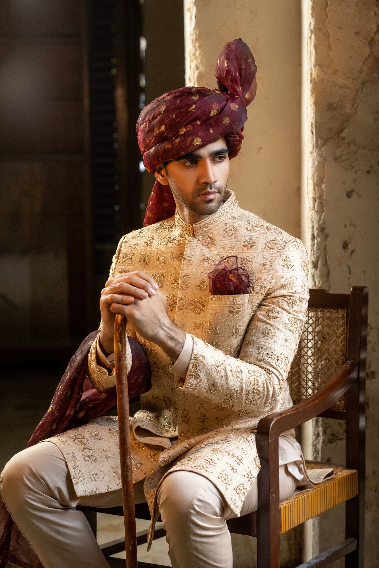 Royal Opulence - Hand Embroidered Sherwani for Majestic Celebration with Snug