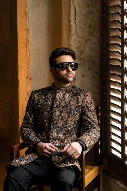 Royal Opulence - Hand Embroidered Sherwani for Majestic Celebration with Snug.