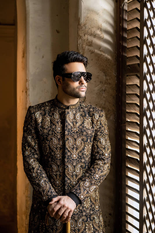 Royal Opulence - Hand Embroidered Sherwani for Majestic Celebration with Snug. - Snug