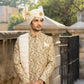 Imperial Splendor: Snug's Golden Hand Embroidered Sherwani Masterpiece - Snug