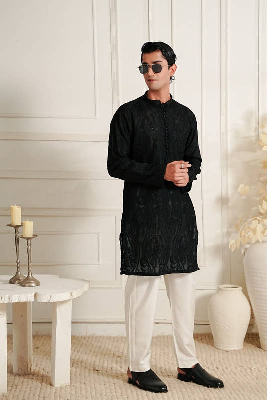 Black - Paisley Embroidered Kurta Trouser '26