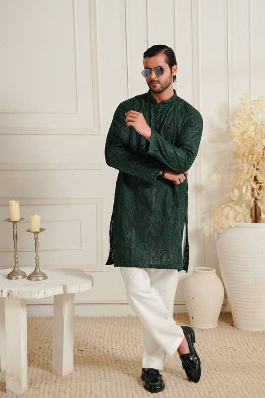 Sea Green - Paisley Embroidered Kurta Trouser '26