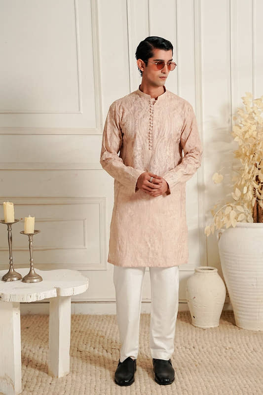 Beige - Paisley Embroidered Kurta Trouser '26