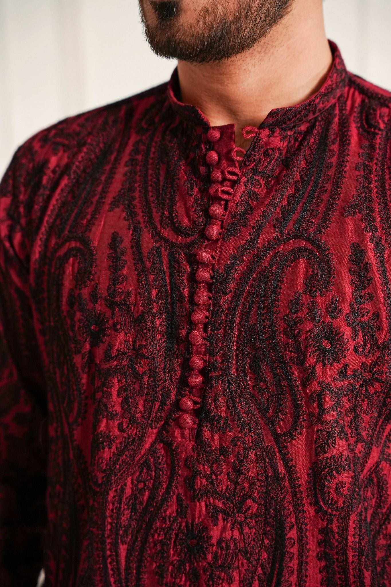 Red - Paisley Embroidered Kurta Trouser '26