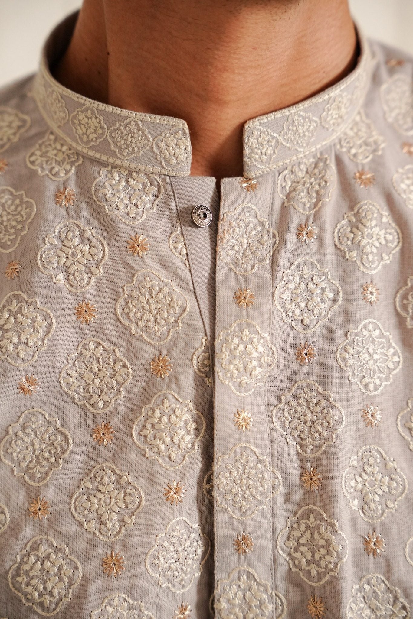 Light Grey Embroidered Kurta Trouser.