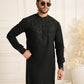 Snug mens black embroidered kurta trouser festive wedding outfit