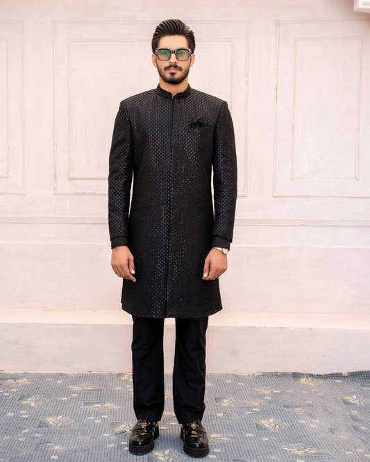 Black Embroidered Sherwani - Snug