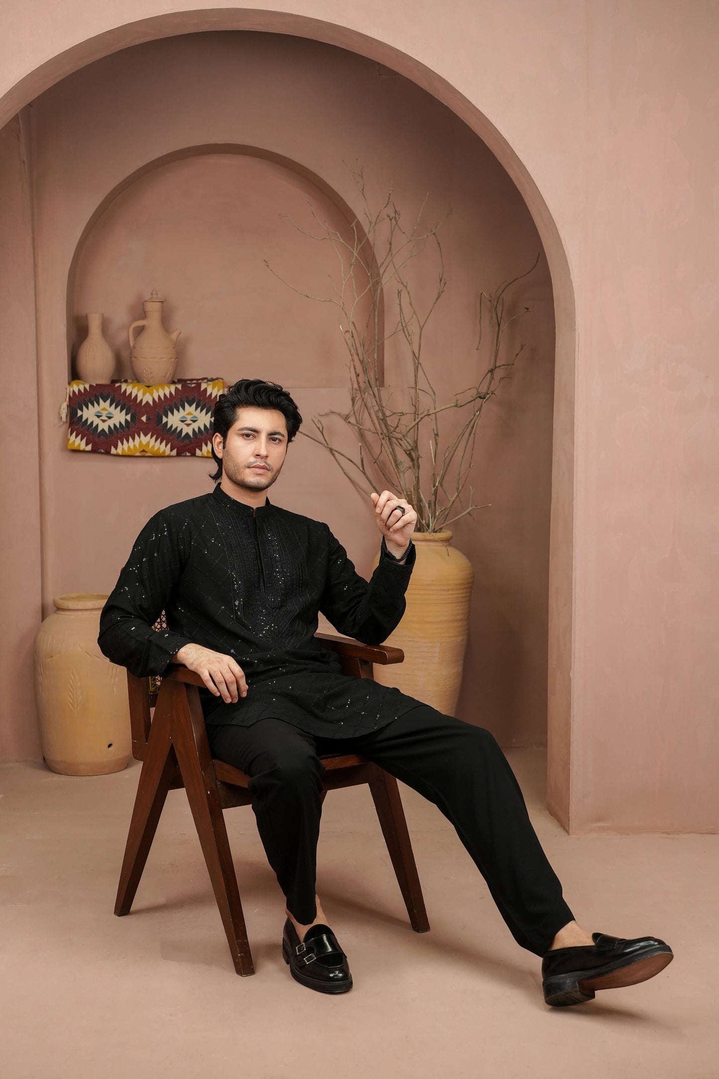 Black Sequin Kurta Trouser