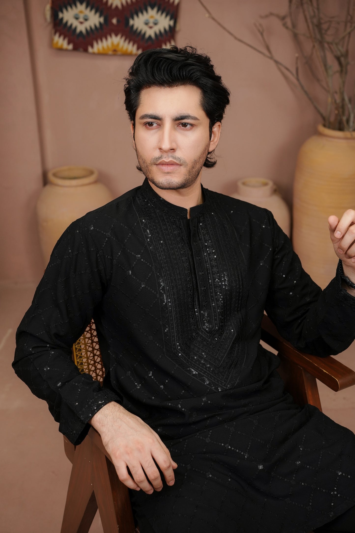 Black Sequin Kurta Trouser