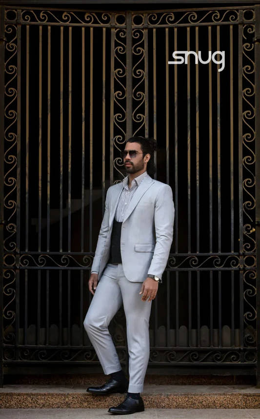 Light Grey Suiting With Black Vest - Snug