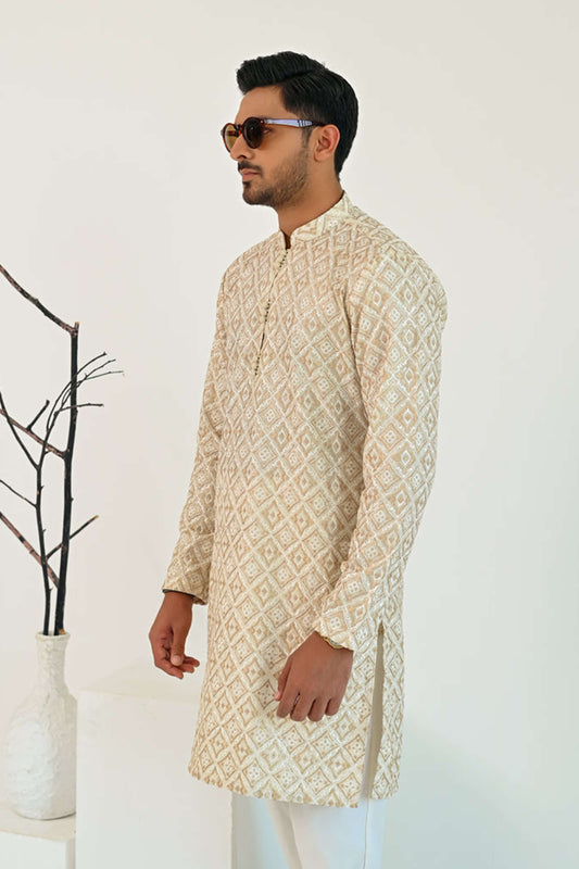 Golden Embroidered Karandi Kurta Trouser
