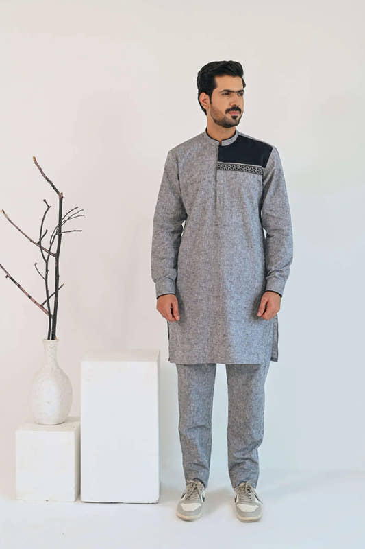 Grey Linen Kurta Trouser - Snug