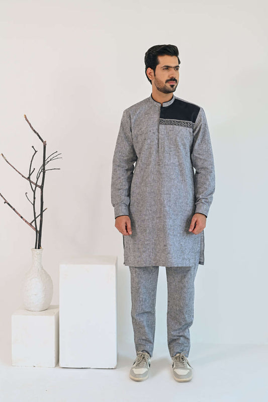 Grey Linen Kurta Trouser