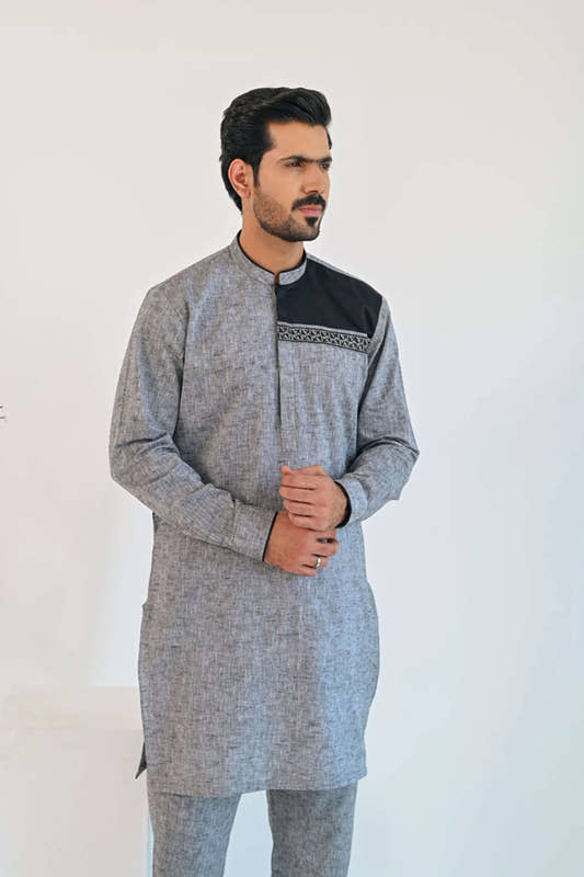Grey Linen Kurta Trouser - Snug