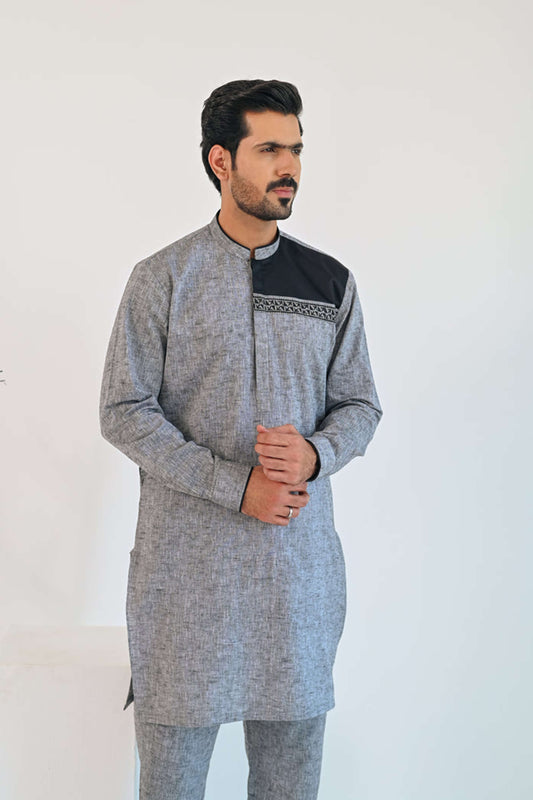 Grey Linen Kurta Trouser