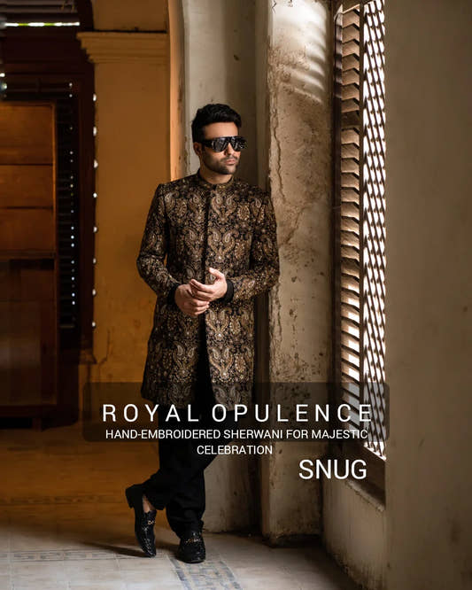 Royal Opulence - Hand Embroidered Sherwani for Majestic Celebration with Snug. - Snug