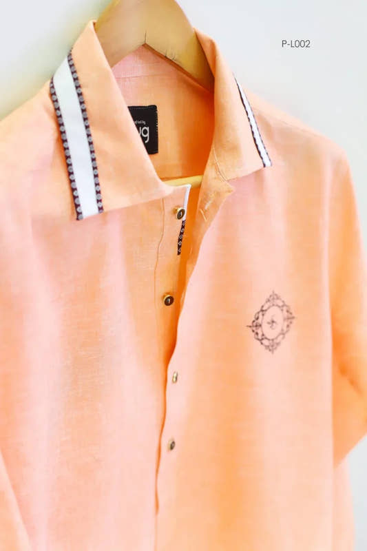 Peach Linen Chest Logo Kurta and Trouser By Snug - Snug