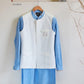 Sky Blue Linen Kurta Trouser With Logo Waistcoat - Snug