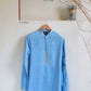 Sky Blue Linen Kurta Trouser With Logo Waistcoat - Snug