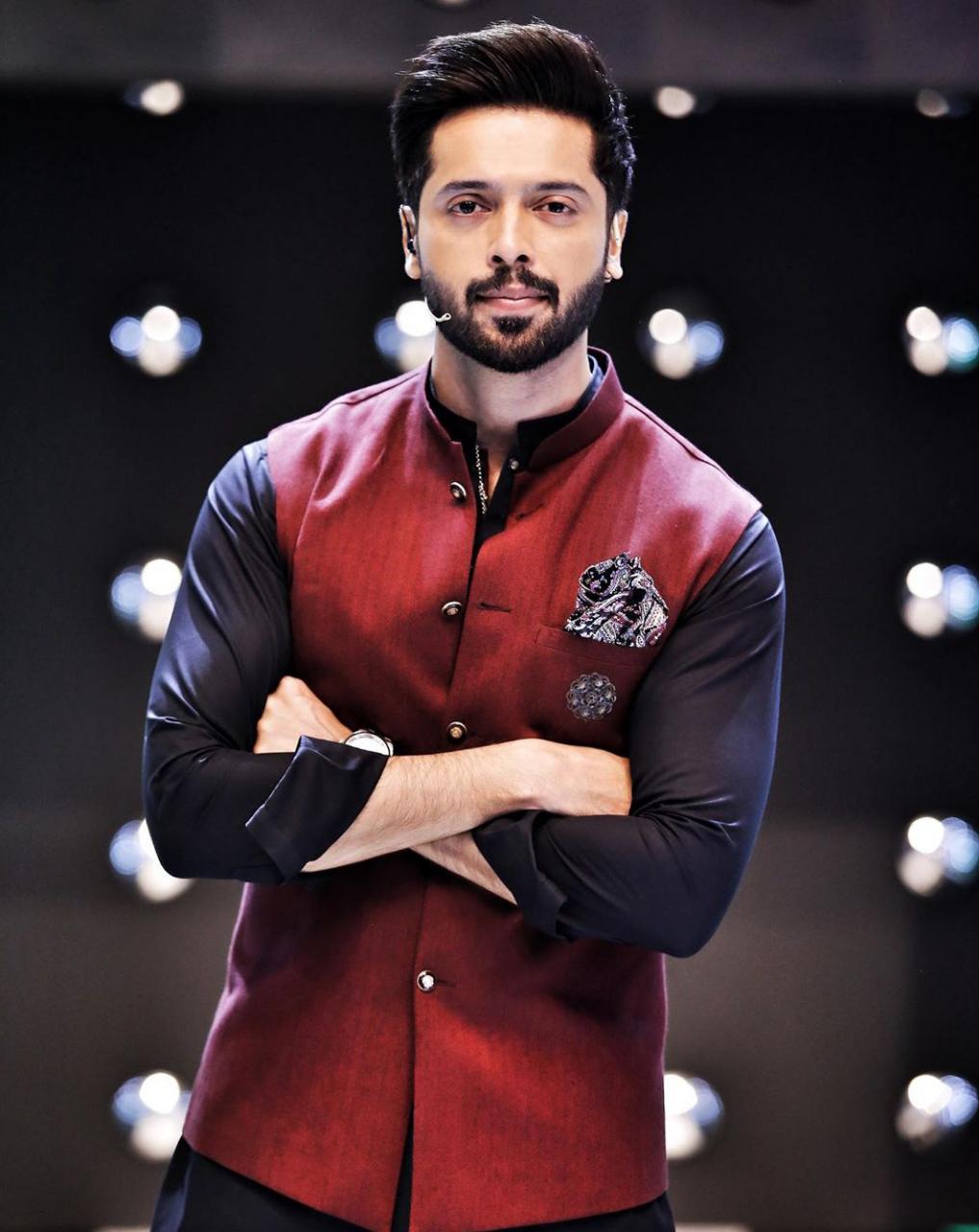 Black Egyptian K-Trouser with maroon waistcoat exclusively designed for #FahadMustafa