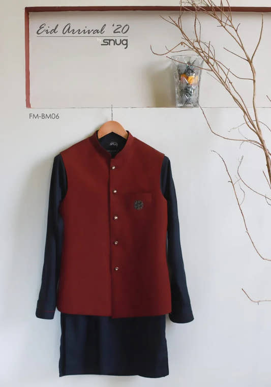 Black Egyptian K-Trouser with maroon waistcoat exclusively designed for #FahadMustafa - Snug