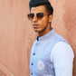 Sky Blue Textured Waistcoat with Kurta Trouser