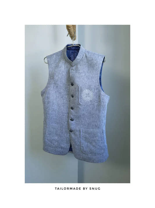 Sky Blue Textured Waistcoat with Kurta Trouser - Snug