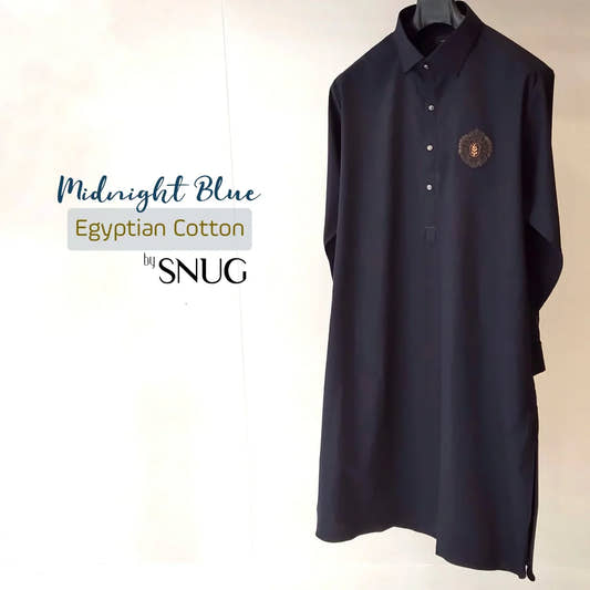 Midnight Blue Egyptian Cotton Shalwar Kameez With Blazer - Snug