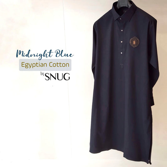 Midnight Blue Egyptian Cotton Shalwar Kameez With Blazer