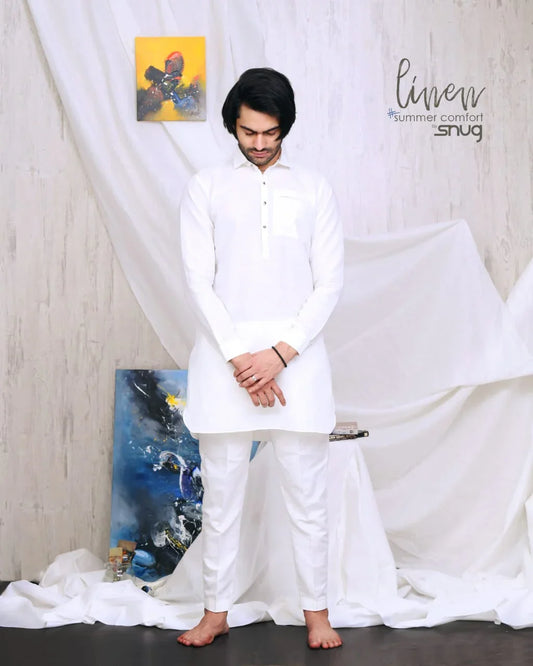 Non Fused Shirt Collar Linen Kurta Trouser. - Snug