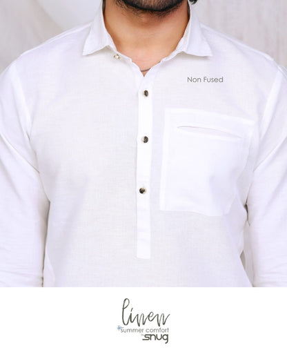 Non Fused Shirt Collar Linen Kurta Trouser.