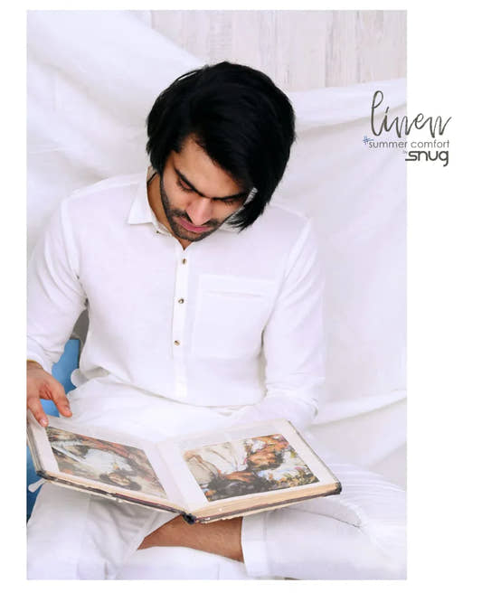 Non Fused Shirt Collar Linen Kurta Trouser. - Snug
